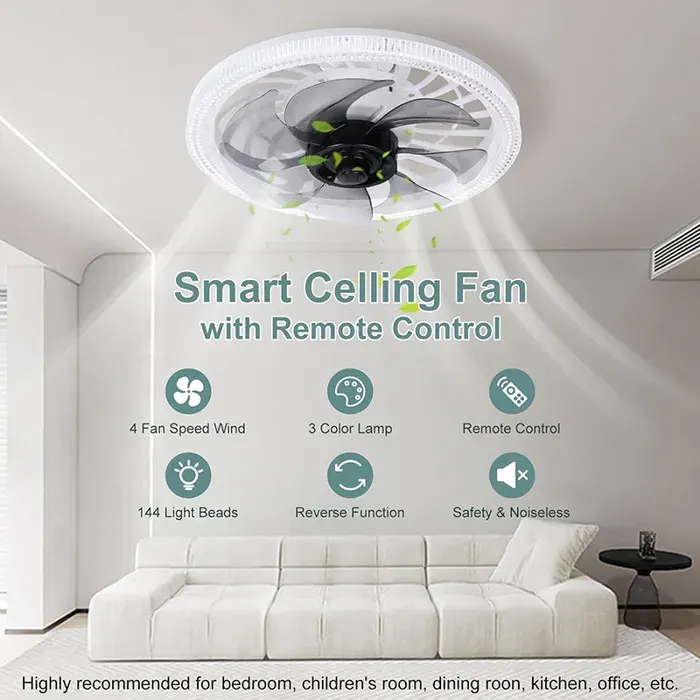 Moderne E27 ventilateurs de plafond lumière LED télécommande réglable silencieux ventilateur de plafond avec lumière WHITE