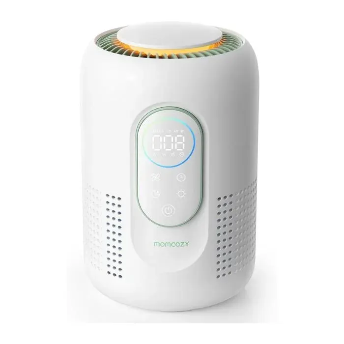 Momcozy Purificateur dAir Chambre Enfant 4 Filtres PM2.5 Veilleuse Écran temps réel 3 Couleurs Moniteur Bébé