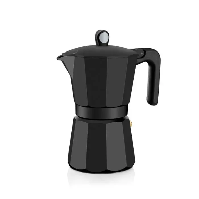 MONIX Induction Noir Cafetière 12 tasses aluminium effet noir mat poignée et bouton en bakélite full induction sans trous — coloris Grise