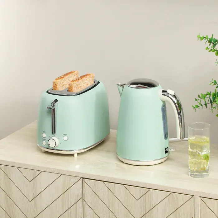 MOTHINESSTO4591-Ensemble bouilloire et grille-pain bouilloire en acier inoxydable 17 L et 2200 W et grille-pain à 2 tranches vert