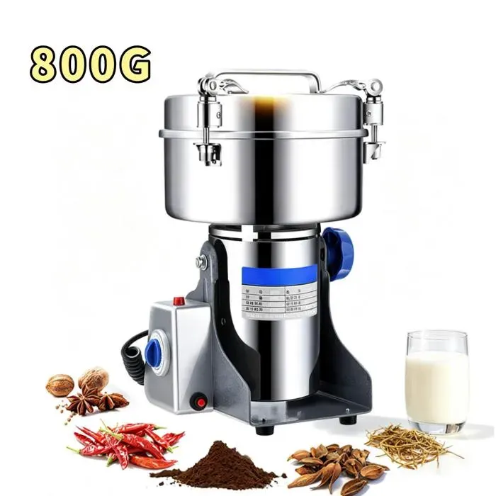 Moulin à café 800G Broyeur de grains Moulin à Grains Électrique 2980w Machine poudre ultra fine Acier inox pour Noix Épices etc
