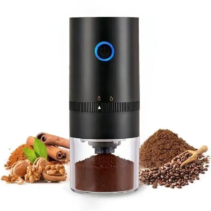 Moulin à café électrique - 1500mAh USB rechargeable - Meule céramique - Réglage finesse 8 niveaux - 50g capacité - Noir