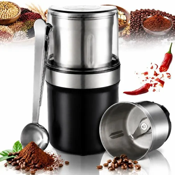 Moulin à Café Électrique 200W Bol Amovible Inox Broyeur Café Grains Multifonction 200ml avce brosse pour Espresso Filtre Press