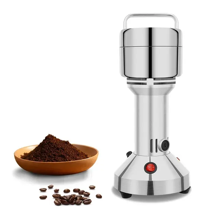 Moulin à café électrique 650 watts capacité de 100 g acier inoxydable durable 14 x 31 cm argent
