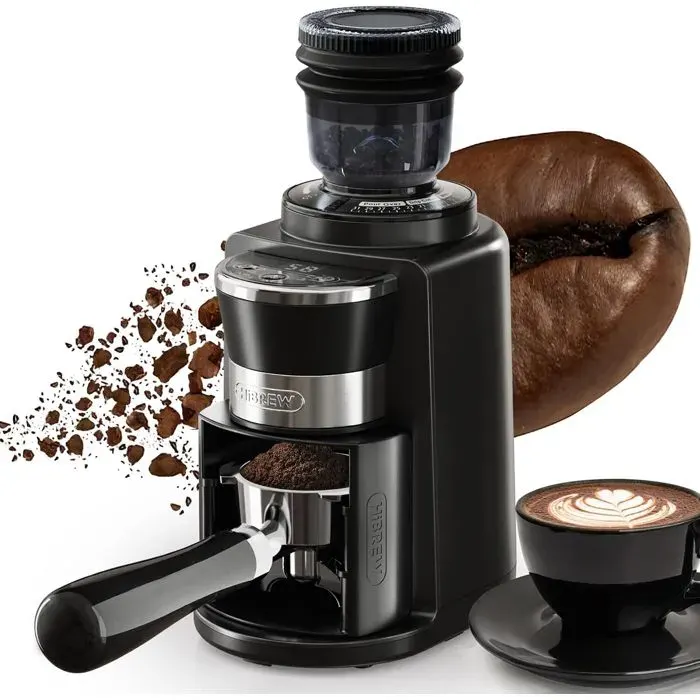 Moulin à café électrique automatique HiBREW G3A à 31 meules avec compartiment à grains visible