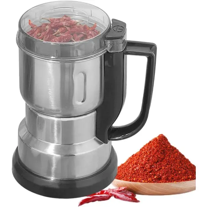 Moulin à café électrique broyeur grains acier inoxydable épices céréales riz aliments secs compact poignée pratique Label