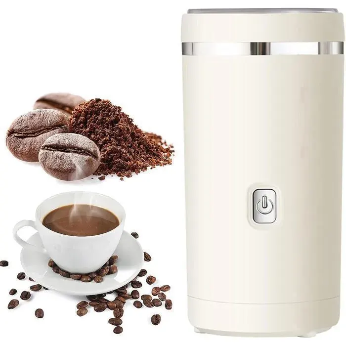 Moulin à Café Électrique Épices Grains Noix et Céréales 8 Lames Acier Inoxydable 304 20000tr/min Facile à Nettoyer Compact
