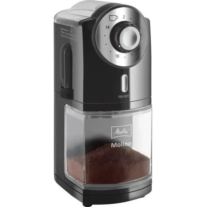 Moulin à café électrique Melitta Molino - Noir - 17 niveaux de finesse de mouture - 2 ans de garantie