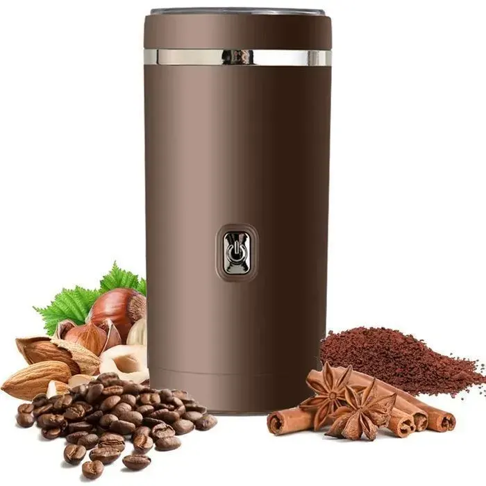 Moulin à café électrique Moulin à grains Broyeur à herbes électrique pour grains de café épices avec 8 lames en acier inoxydable