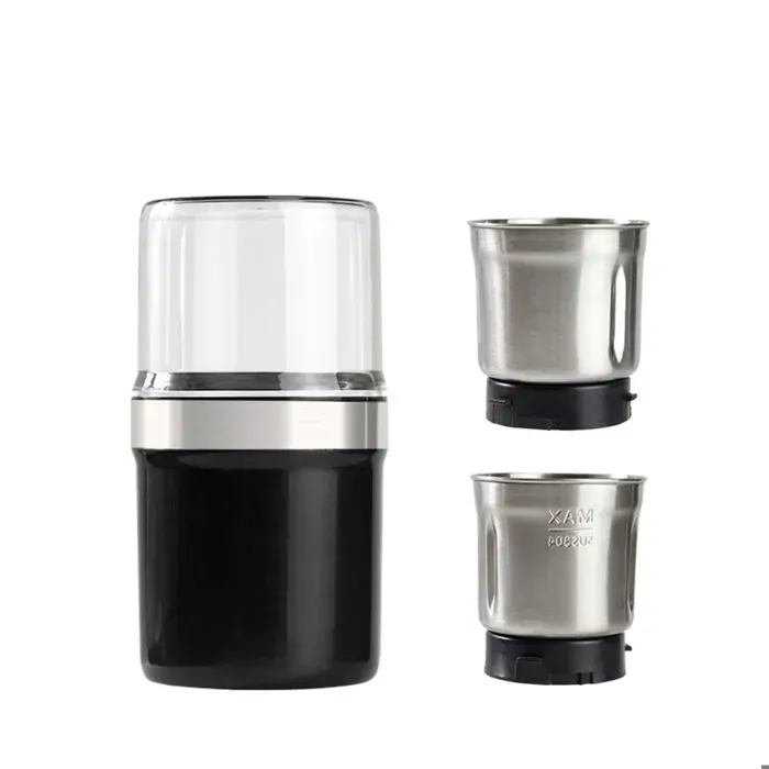 Moulin à café électrique portable 200ml 220W inox broyeur grains café épices céréales double broyeur sec et humide réglable