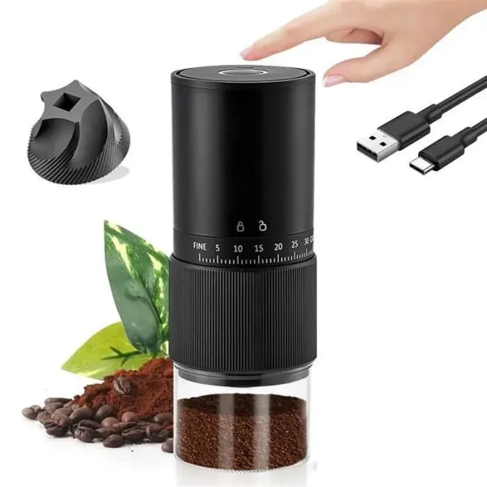 Moulin à Café Électrique Portable avec 30 Réglages Réglables Broyeur à Meules Compact pour les Voyages Rechargeable par USB.