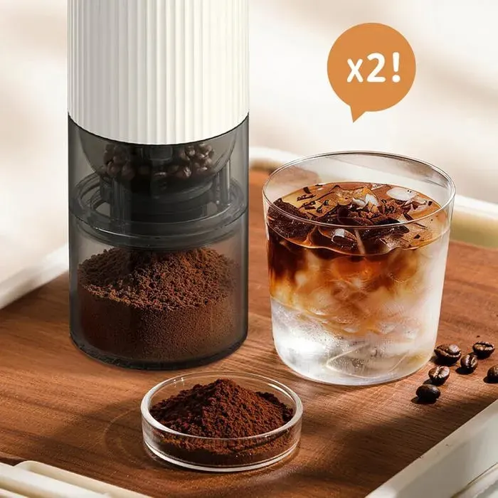 Moulin à Café Électrique Portable Blanc – Broyeur de Café Rechargeable USB avec Meules en Céramique Réglables pour Café Épices et