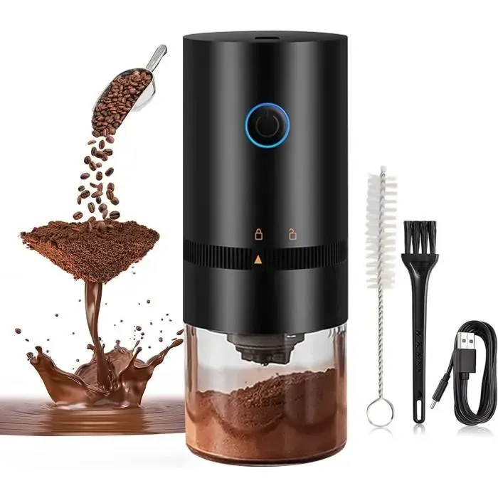 Moulin à café électrique portable rechargeable capacité de 30 g avec grossièreté réglable pour grains de café noir
