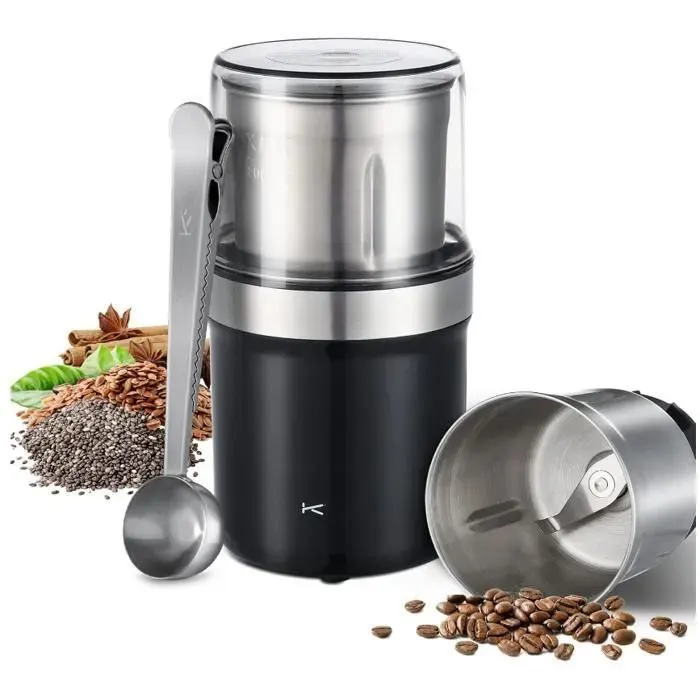 Moulin à Café Électrique pour Graines Poivre Graines de Lin avec Bol Amovible Moulin à Épices 300WTasse Acier Inoxydable Lavable