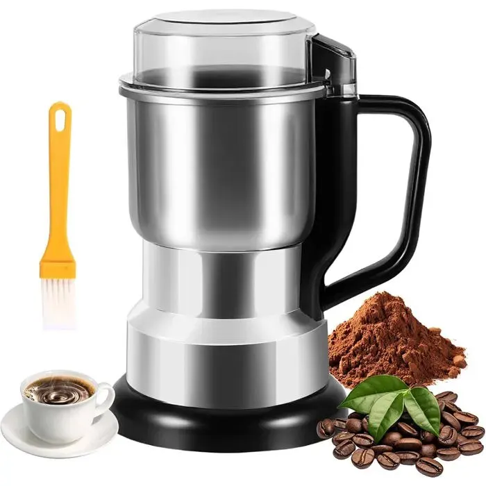 Moulin à Café Électrique pour Graines Poivre Graines de Lin avec Bol Amovible Moulin à Épices Tasse en Acier Inoxydable Lavable