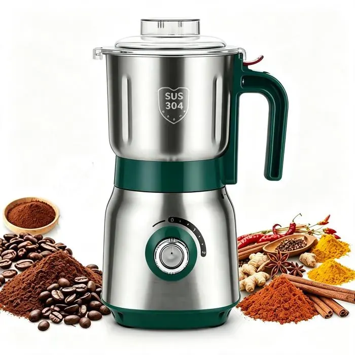 Moulin à café en Acier InoxyMoulin à épices électrique 600ml2réglagesbroyage à Sec Humide 26000TR/MinGrains caféPoivrecéréale