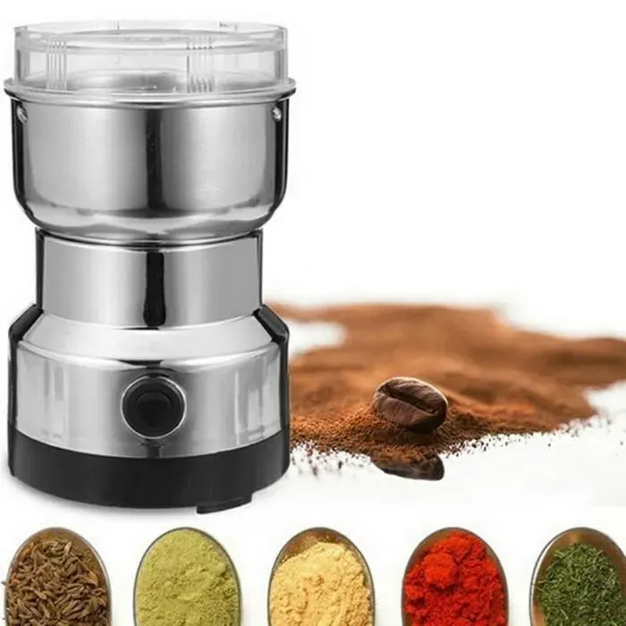 Moulin à café et mixeur électrique broyeur pour grains de café graine de lin et autres épices - inox #26@ Étiquette — coloris Argent