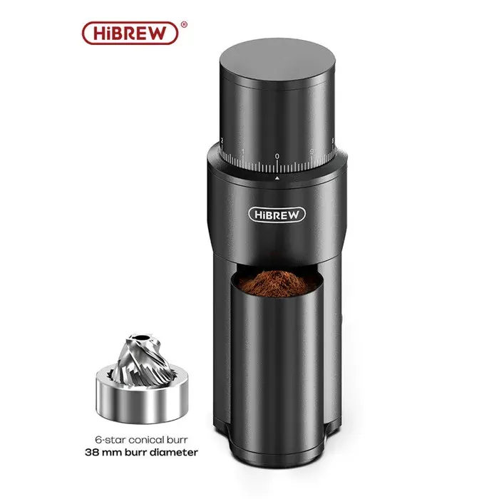 Moulin à café - HIBREW - HiBREW G5MINI - Double batterie 5200 mAh - Meules coniques 6 étoiles - 100 niveaux de mouture — coloris Noir