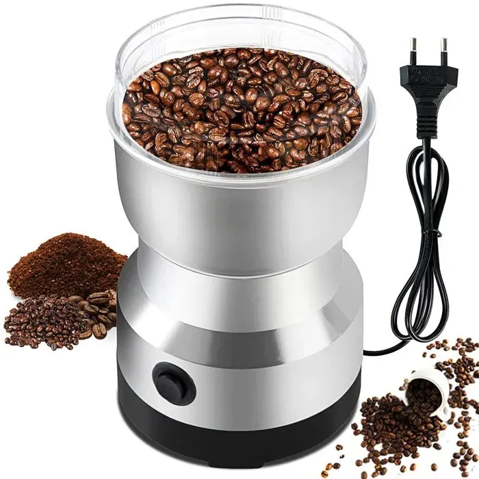 Moulin à café Moulin à café Électrique Moulin à café moulin à épices en acier Inoxydable Portable Argent Norme Étiquette