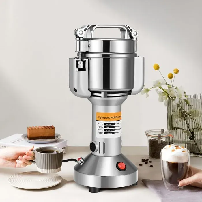 Moulin à Céréales Électrique 500g avec 3 Lames en Acier Inoxydable Machine à Poudre pour Céréales Herbes Épices 36000 tr/min