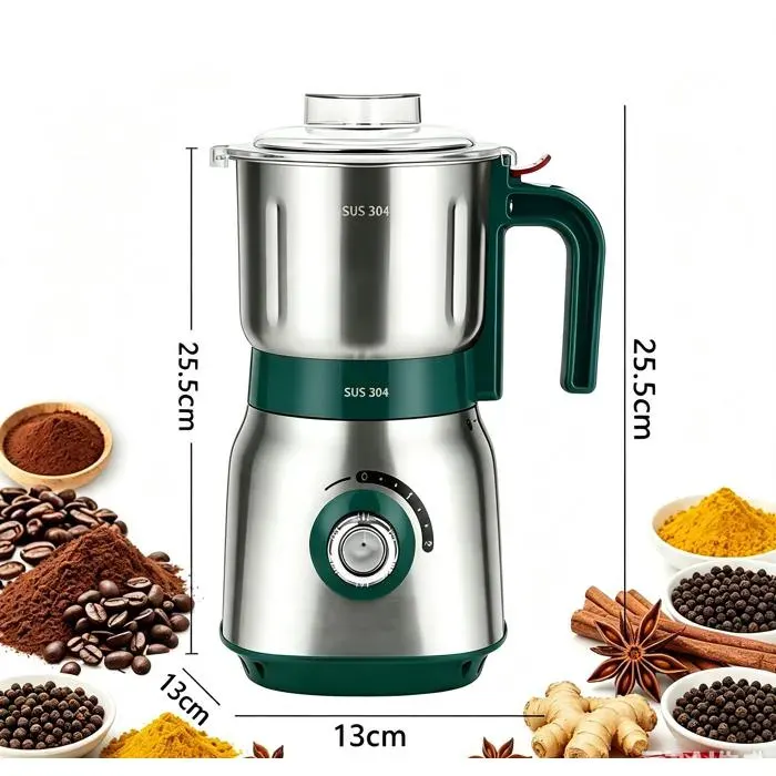 Moulin à épices électrique Inoxy -Moulin à café 600ml -2 réglages - broyage à Sec Humide à 26000TR/Min -Grains caféPoivrecéréales
