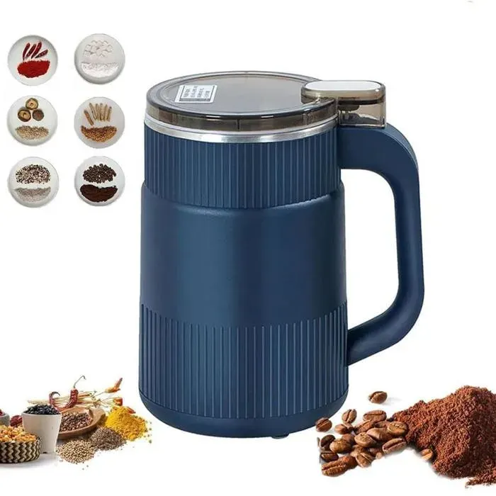 Moulin à grains électrique 200 W broyeur à café en acier inoxydable 1 L 28 000 tr/min 8 lames broyage rapide en 10 sec — coloris Bleu