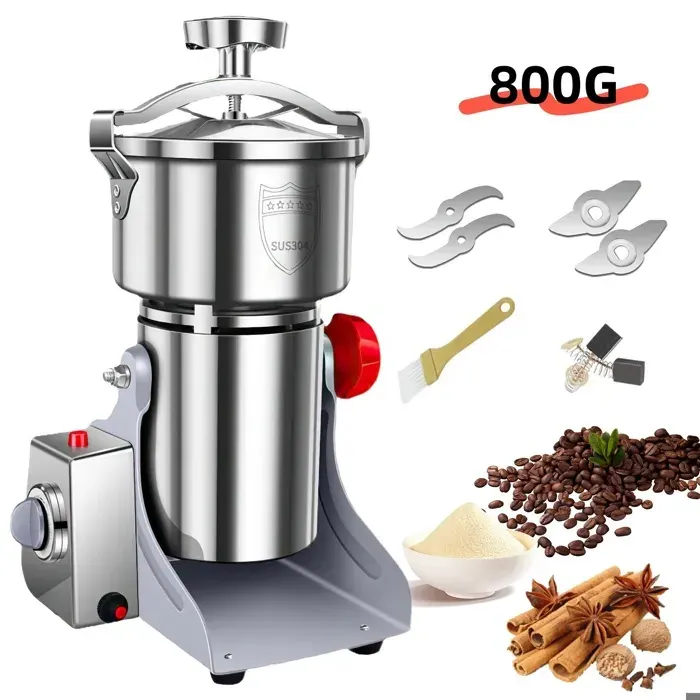 Moulin à Grains Électrique - 3500W - 800g- Moulin à Café Électrique 220V - Acier inoxydable - Moulin à épices - Crales Herbes