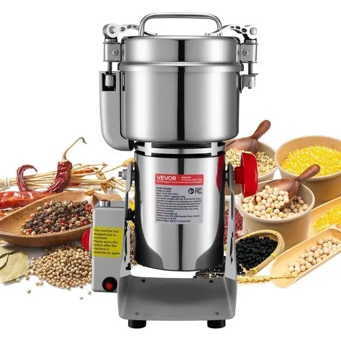 Moulin à grains électrique 800 g 2100 W en acier inoxydable pour céréales épices café maïs mouture fine cuisine maison compacte