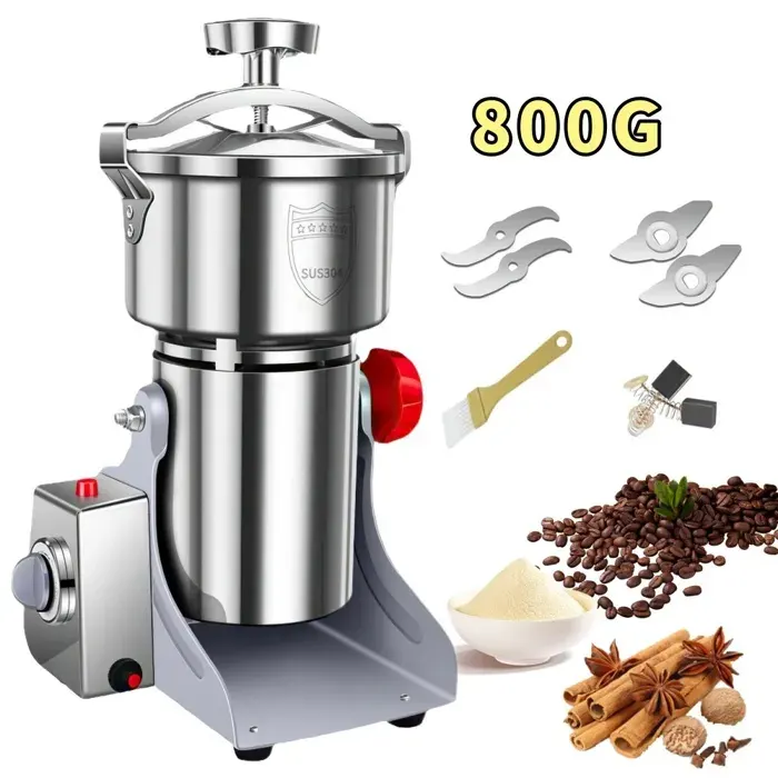Moulin à Grains Électrique Broyeur de grains Moulin à Café Acier inox 3500W Capacité 800g pour Herbes Épices Noix etc