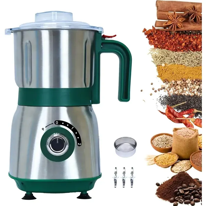 Moulin à Grains Électrique Inoxy - sec et humide - 600 ml - 500W Moulin à Café Électrique - Réglage la vitesse - Moulin à épices