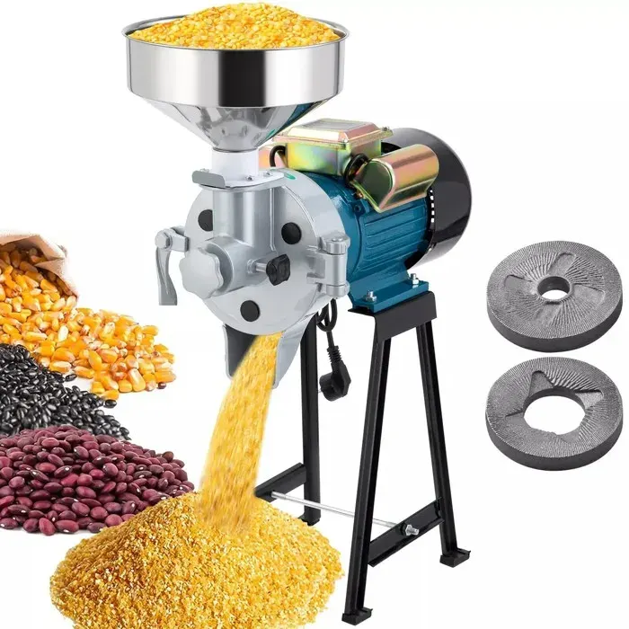Moulin à grains électrique moulin à grains avec entonnoir pour la mouture du maïs riz blé grains de café Bleu