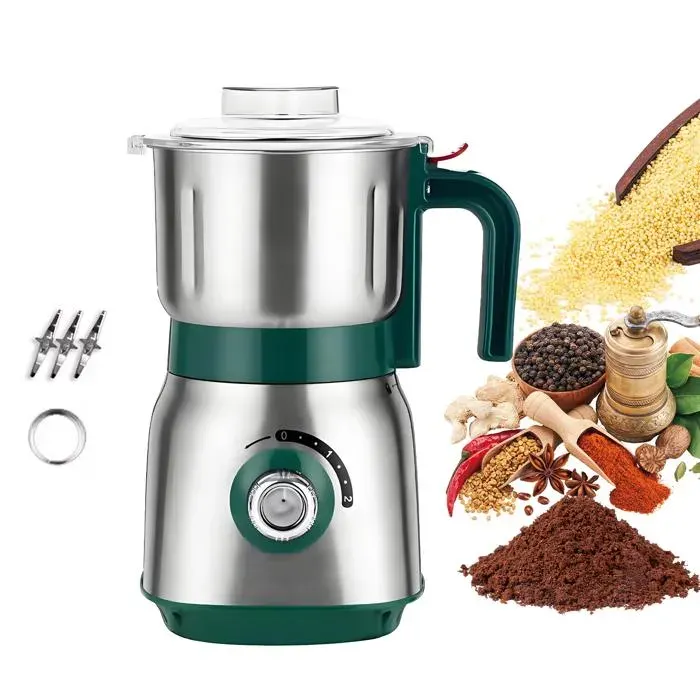 Moulin Électrique de Cuisine Moulin à Grains 500W avec 3 Lames en Acier Inoxydable pour Café Épices Légumineuses Céréales Noix
