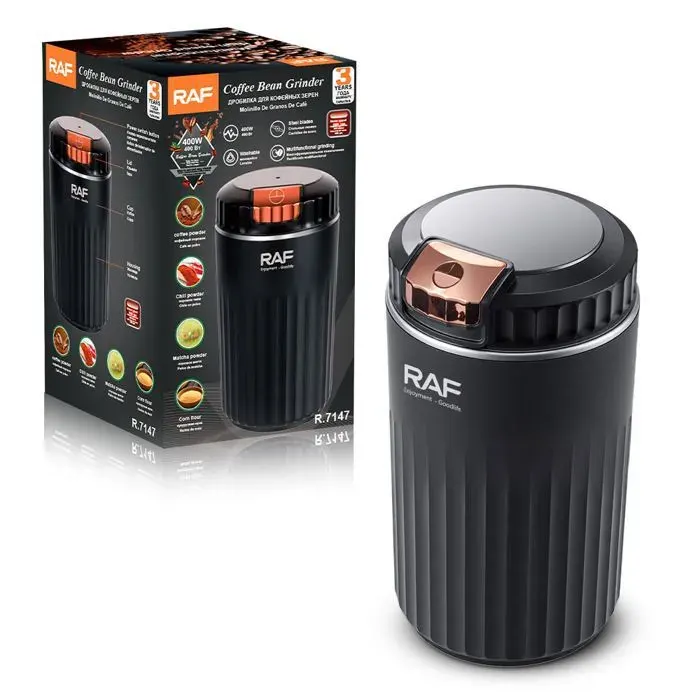 Moulin électrique RAF R7147 broyeur à café et épices 400W moulin multifonction grains café herbes céréales noir