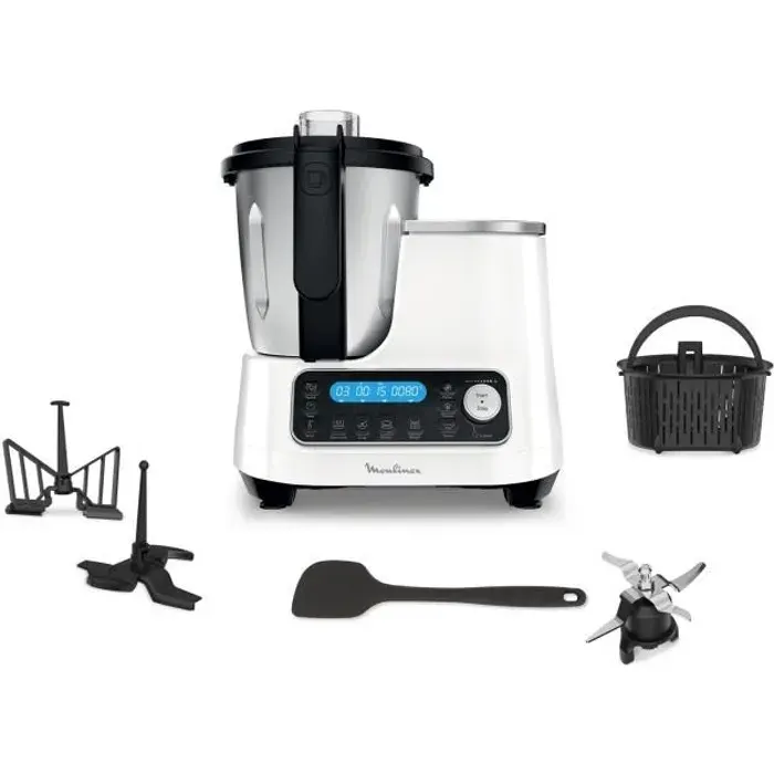 MOULINEX HF452110 Clickchef Robot cuiseur multifonction Capacité utile 2 L Compact 32 fonctions Balance intégrée Panier Vapeur