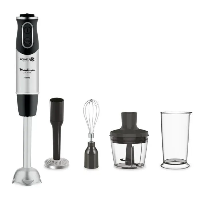 MOULINEX Mixeur plongeant 4en1 Quickchef 10 vitesses Mini hachoir Fouet Presse purée Gobelet 800 ml 1000W Noir/Inox DD65H810