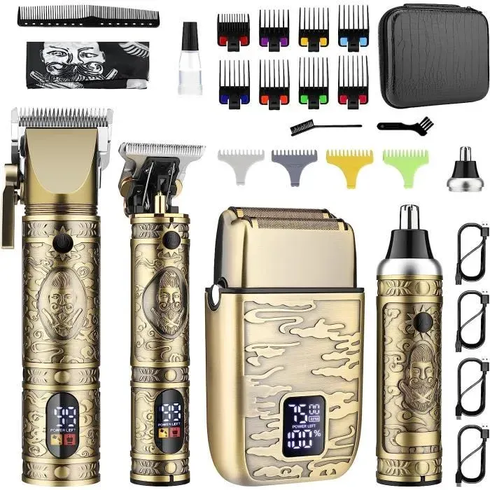 MOURSIIENY-Tondeuse Cheveux Professionnelle-Ecran LCD-Sans Fil-3 vitesses-12 peignes de limite-Tondeuse barbe et cheveux-4 IN 1