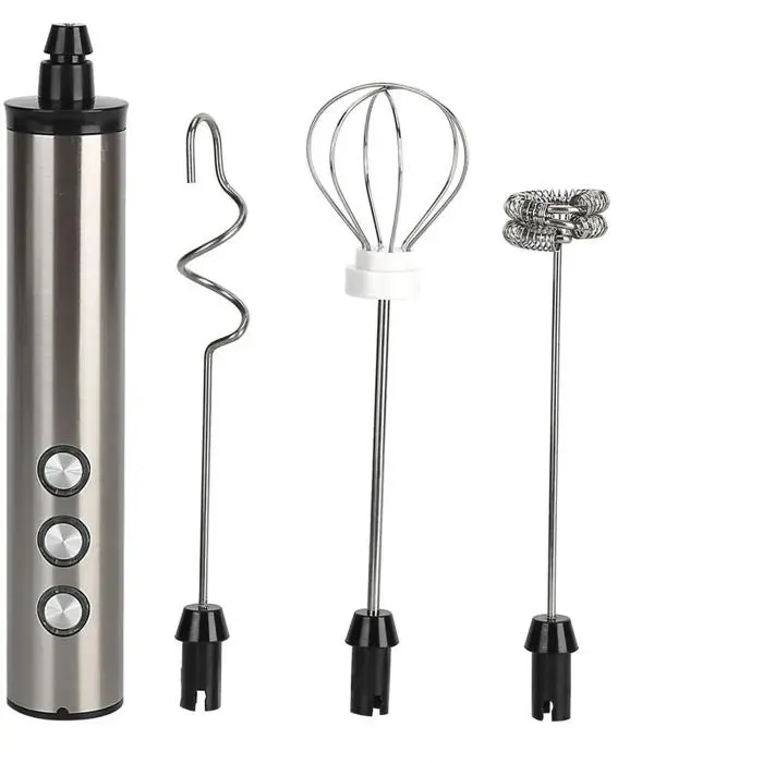Mousseur à lait 3 têtes de brassage acier inoxydable design ergonomique batterie 1200 mAh rechargeable par USB portable
