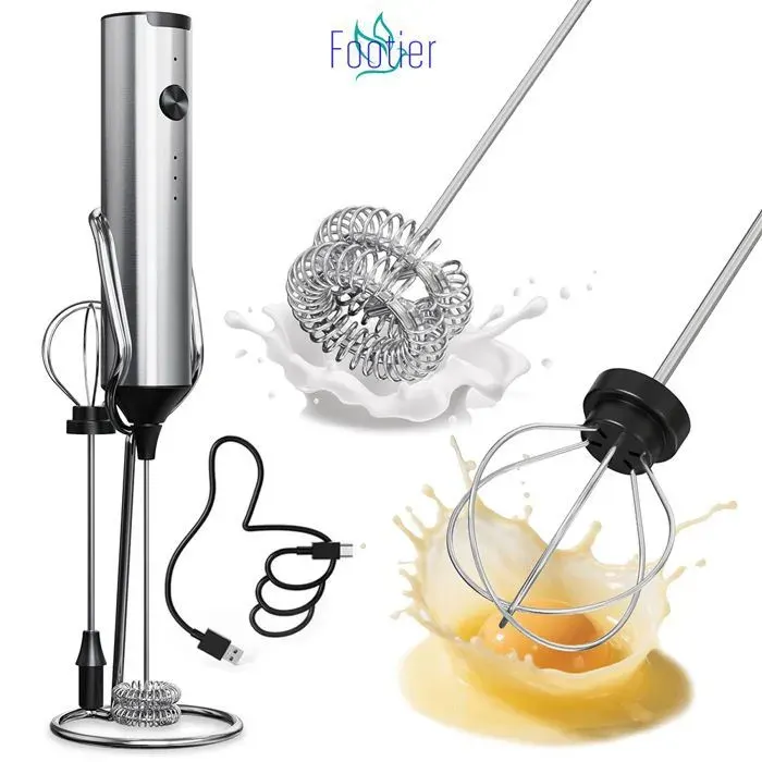 Mousseur à Lait avec 3 Vitesses Mini Mélangeur Rechargeable avec 2 Fouets en Acier Inoxydable pour Matcha Chocolat Chaud œufs