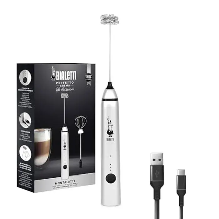 Mousseur à lait - Bialetti - Whipper - Acier inoxydable - Charge USB - Réglable sur 3 niveaux