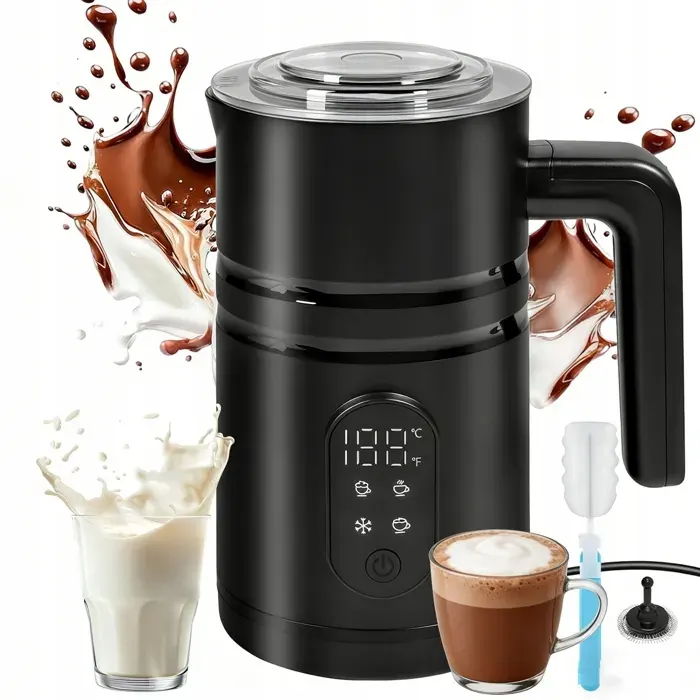 Mousseur à lait-cafetière 5 en1-400W-350ml-60°C-70°C-chaud/froid-chocolat chaud-inox304-antiadhésif-145x100x195mm-noir