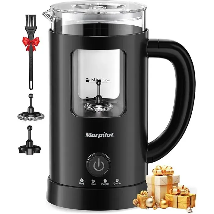 Mousseur à Lait Électrique 4 EN 1 130-600ml 550W pour Chaud et Froid Chauffe-lait Verre Visuel Design 600ml Noi MOUSSEUR A LAIT — coloris Rouge