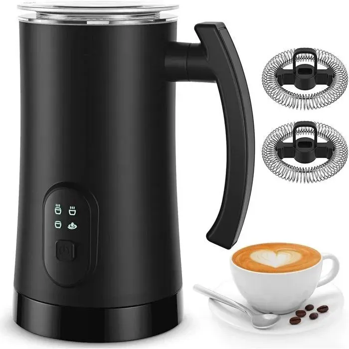 Mousseur à Lait Électrique - 4-en-1 - 400W - 350 ml Mousse Chaude & Froide Chauffage du Lait & Cacao Revêtement Antiadhésif — coloris Noir