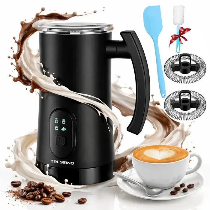 Mousseur à lait Electrique 4-en-1 -Chauffe lait 350 ml Mousse chaude et froide avec 2 fouets Fonction Silencieux pour Cappucino