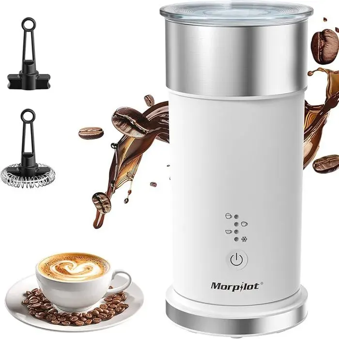 Mousseur à Lait Electrique 4 EN 1 Emulsionneur Automatique 400W 115ml Mousse Chaude et Froide 240ml Chauffe 240ml MOUSSEUR A LAIT