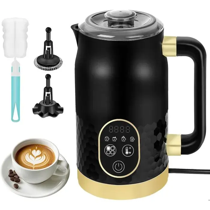 Mousseur à lait électrique 4 en 1 pour chocolat chaud contrôle température mousse chaude/froide 2 fouets cappuccino