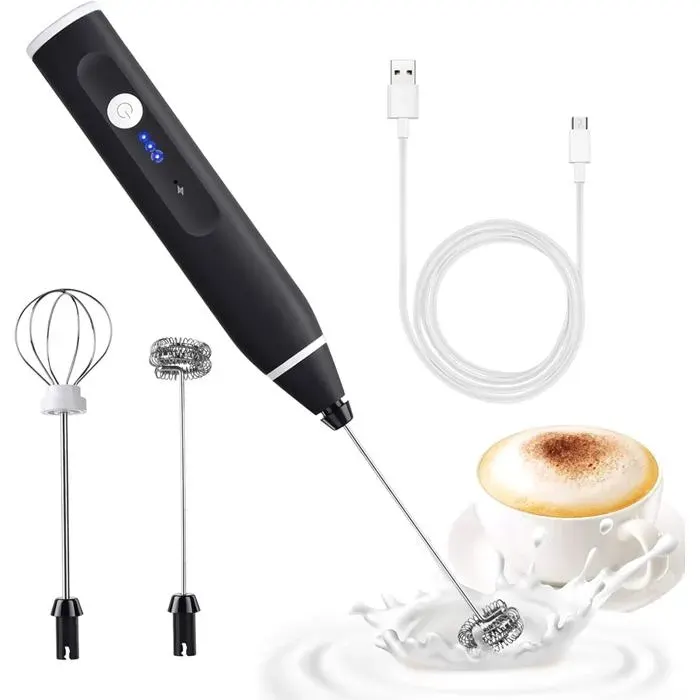 Mousseur à lait électrique avec double fouet mousseur à lait rechargeable par USB mousseur à lait portatif 2 en 1 à piles pour