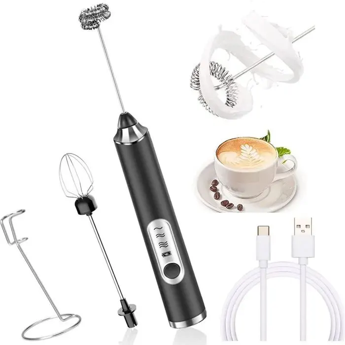 Mousseur à lait électrique avec support en acier inoxydable 15-20 s