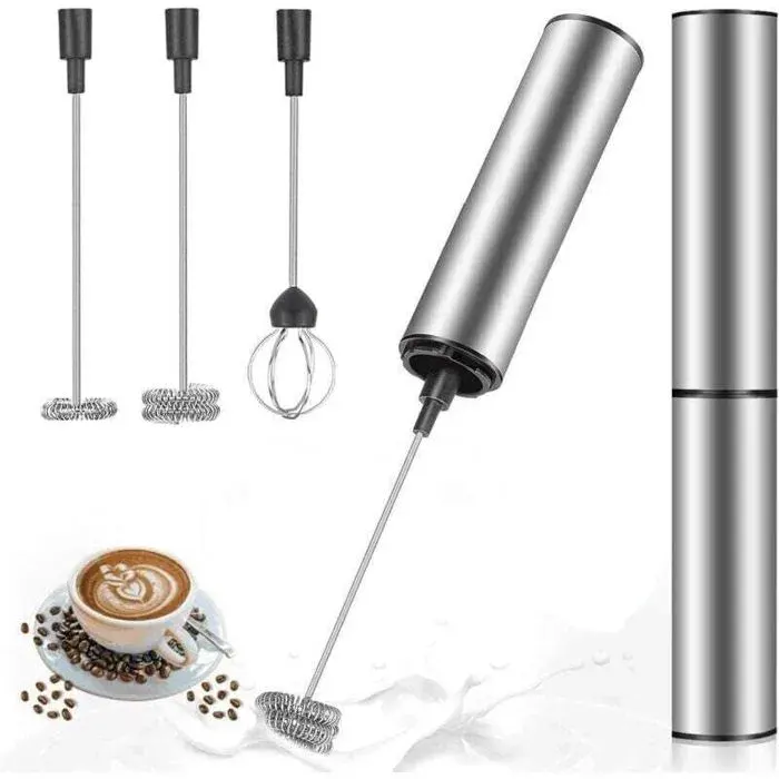 Mousseur à lait électrique - DEMA - Rechargeable USB - Mini batteur avec double tête de fouet - Acier inoxydable