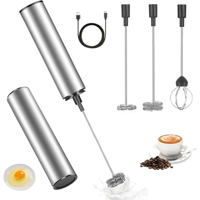 Mousseur à lait électrique - KAL - 3 têtes de rechangeUSB rechargeablefouet inoxpour cafélattematcha