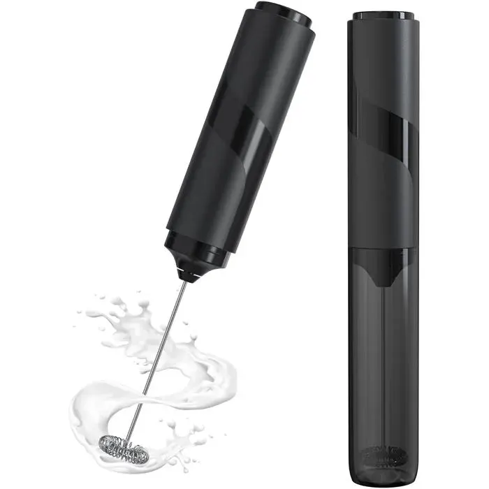 Mousseur à Lait électrique Mini Fouet en Acier Inoxydable avec couvercle Moteur Extra Fort et Alimenté pour Café/Cappuccino